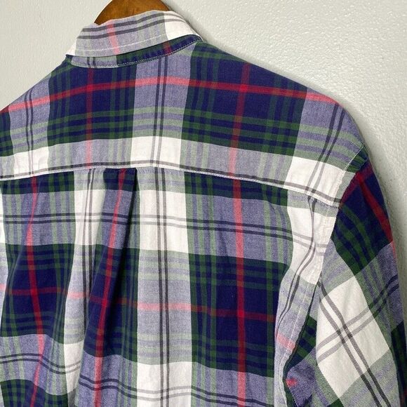 VTG Dockers Men's Small Plaid Flannel Cotton Button Down White Blue Green 90's - Picture 5 of 12
